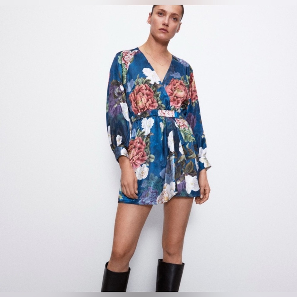 Zara Floral Blue Jumpsuit - Size XL -NWT